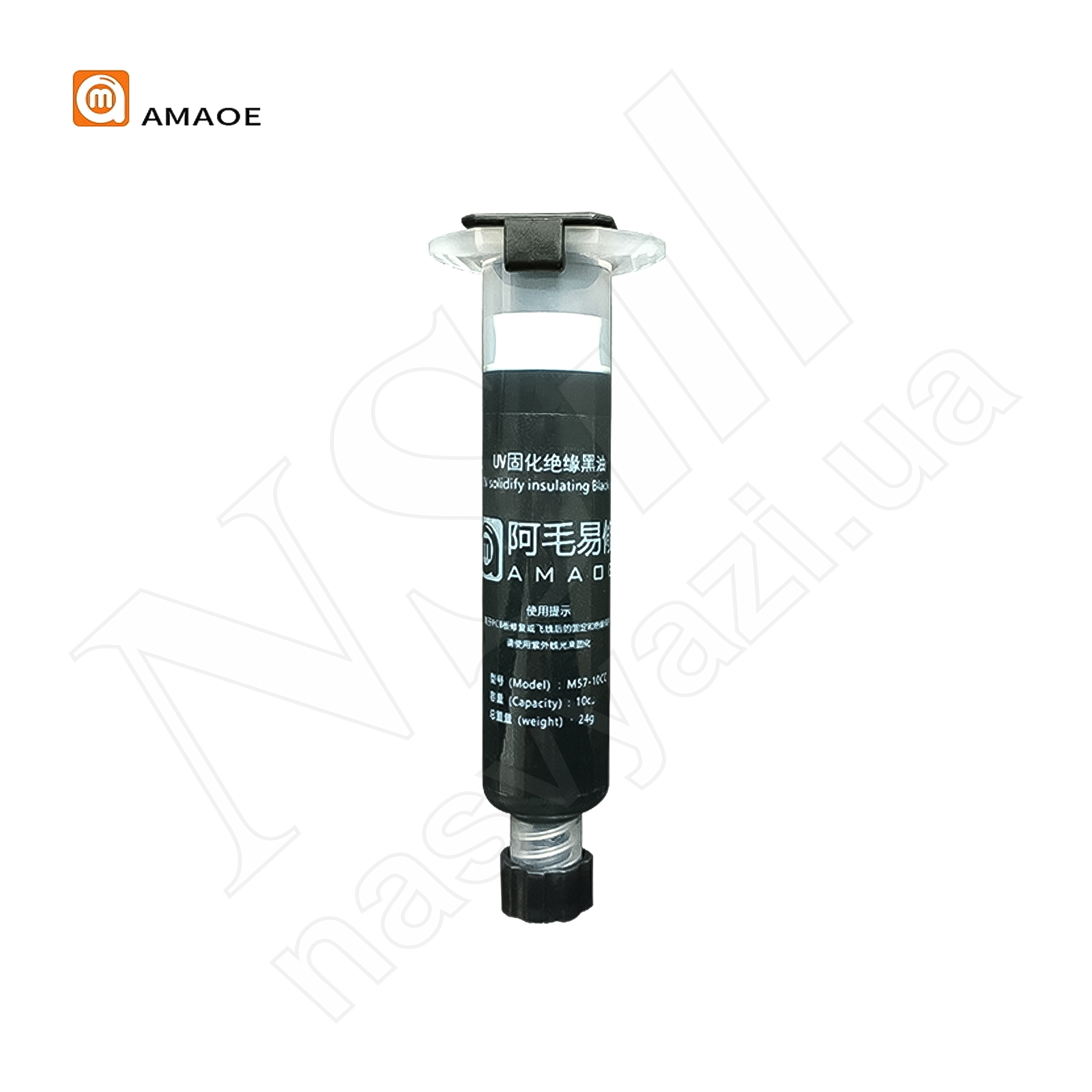 Лак для плат AMAOE M57 UV 10CC черный, в шприце (24 г)