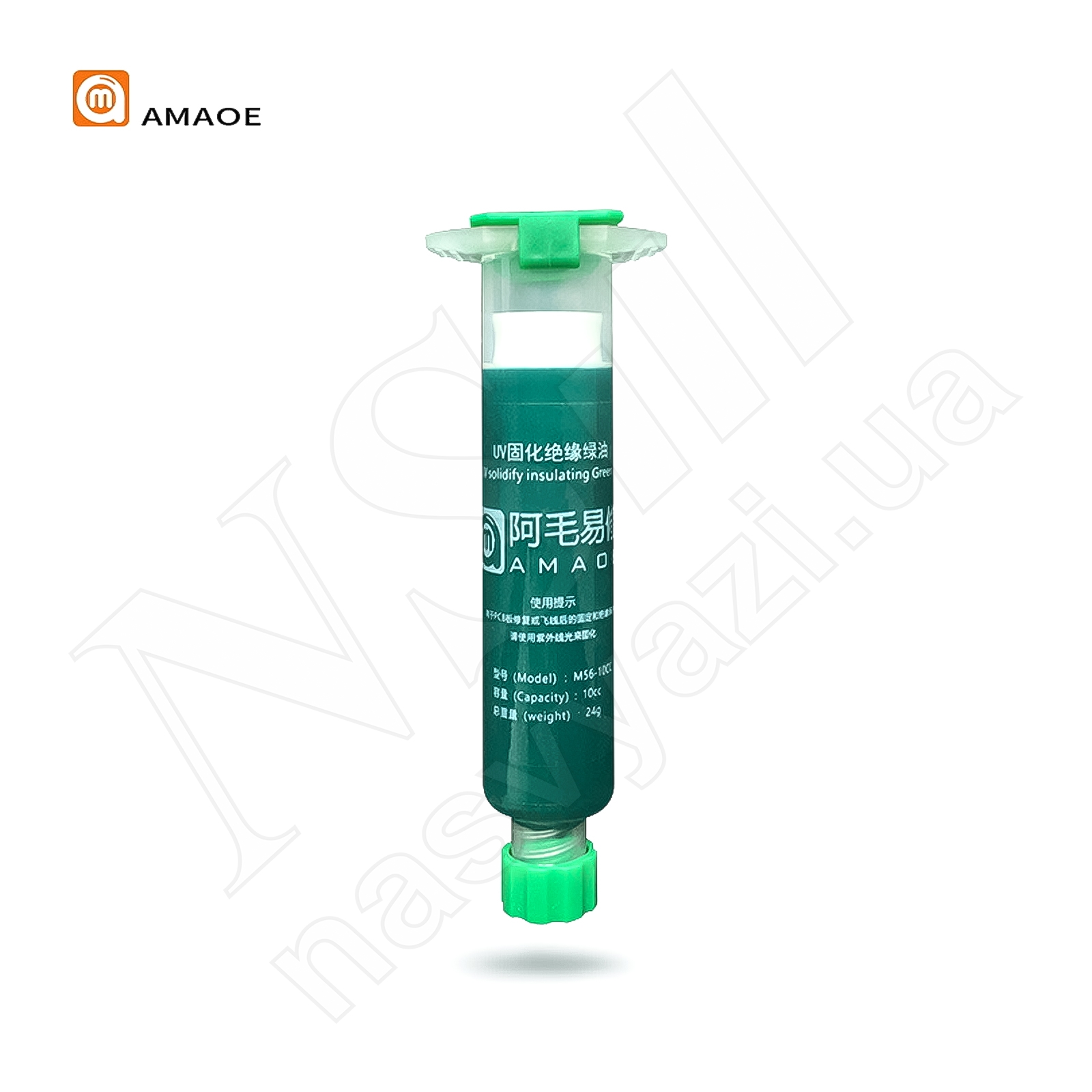 Лак для плат AMAOE M56 UV 10CC зеленый, в шприце (24 г)