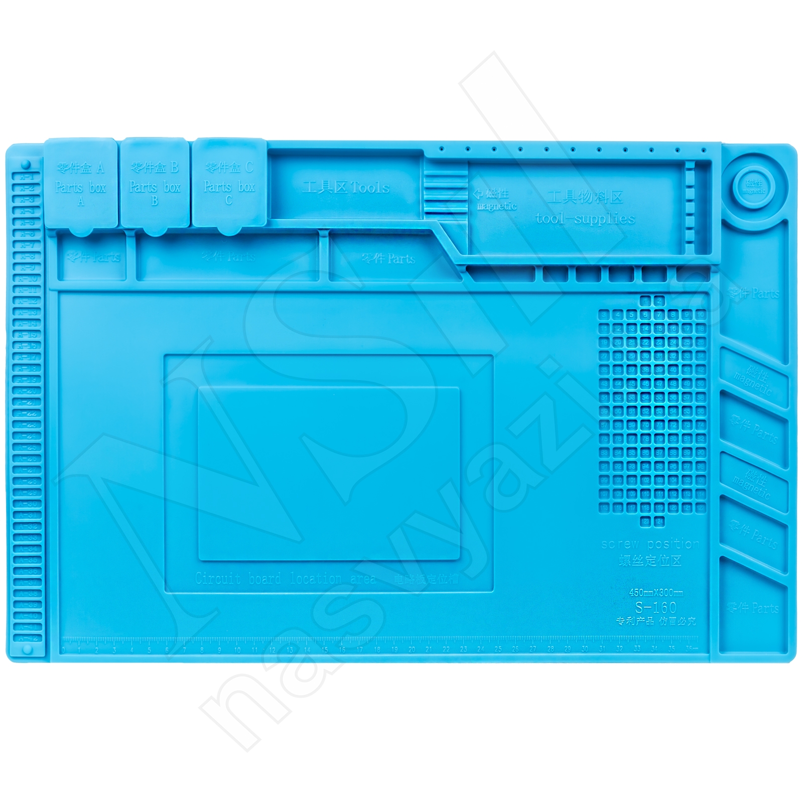 Коврик для пайки KAISI S-160 (45см*30см) термостойкий силиконовый с ячейками под винты (синий)