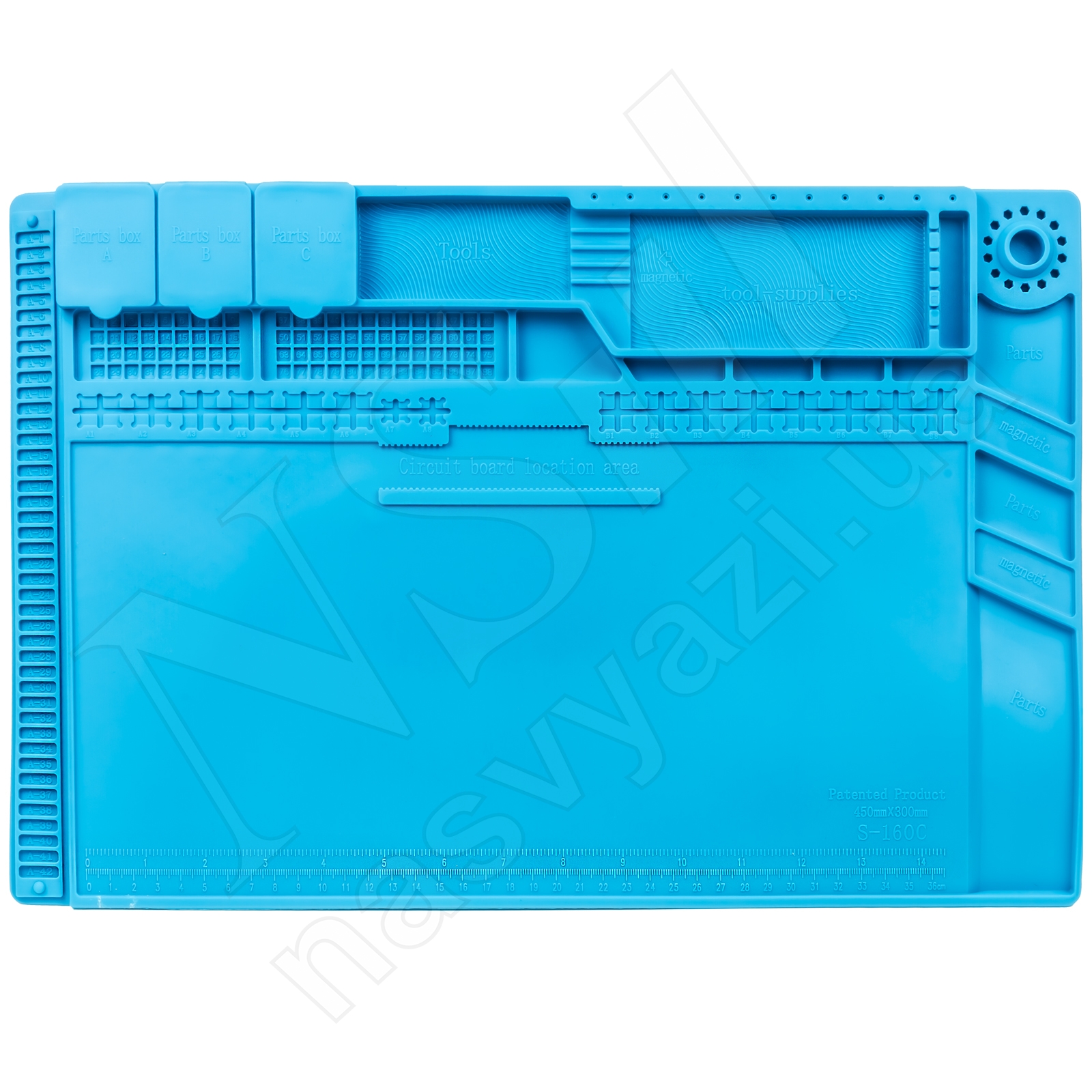 Коврик для пайки KAISI S-160C (45см*30см) термостойкий силиконовый с ячейками под винты (синий)