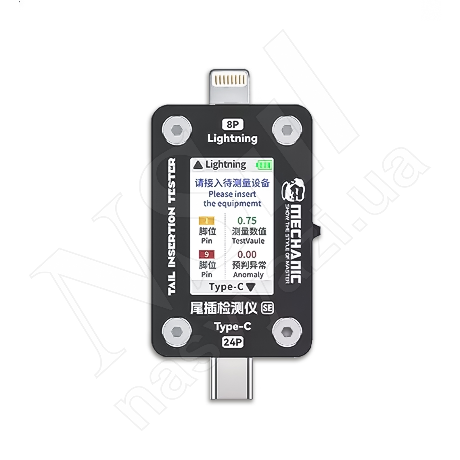 Тестер-USB MECHANIC T-824 SE аккумуляторный (USB-C – Lightning, 400mAh)