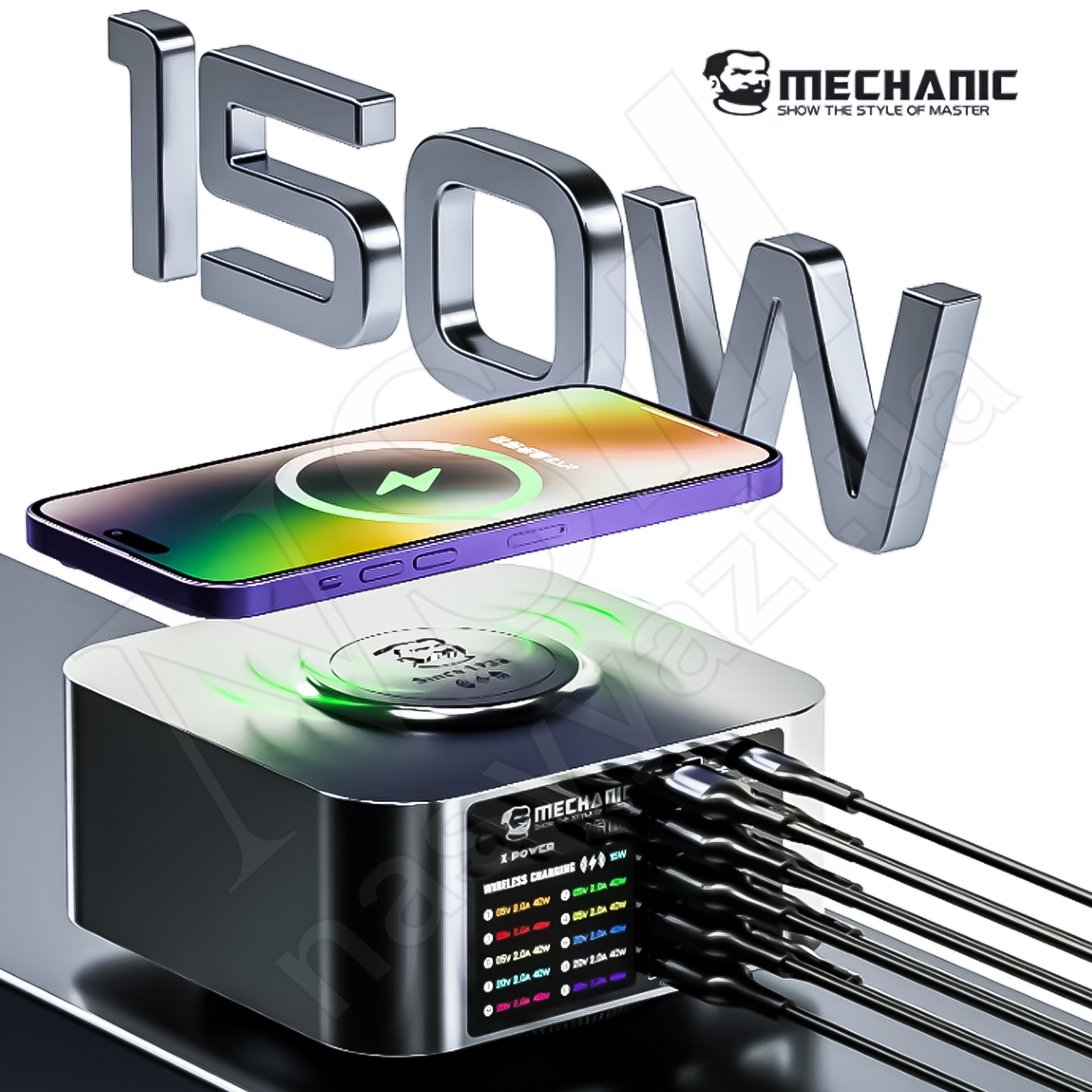 Зарядное устройство MECHANIC X-Power (5xUSB+5 Type-C) 150W с цифровой индикацией параметров зарядки