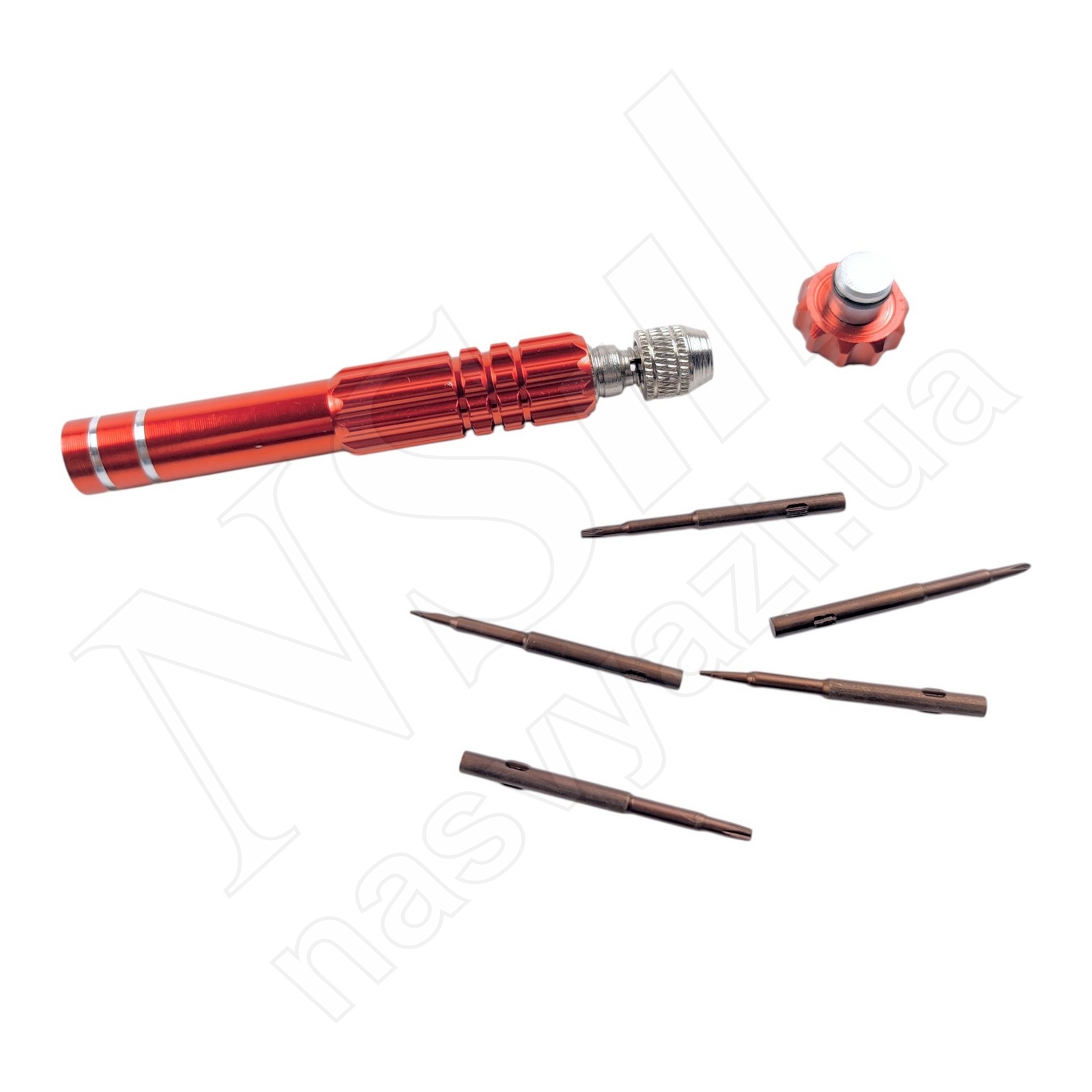 Набор отверток Aideepen 5 в 1 (ручка + 5 насадок: T5, T6, +1.5, *0.8, -2.0) красный