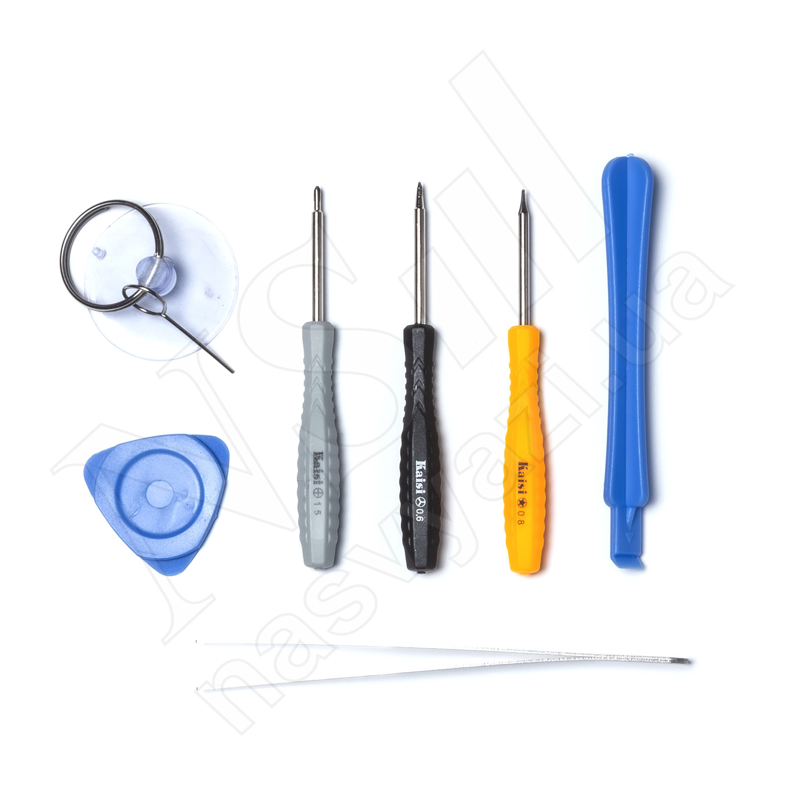 Набор инструментов KAISI для разборки смартфонов (+1,5, *0.8, *0.6, пинцет, присоска, лопатка, медиатор)