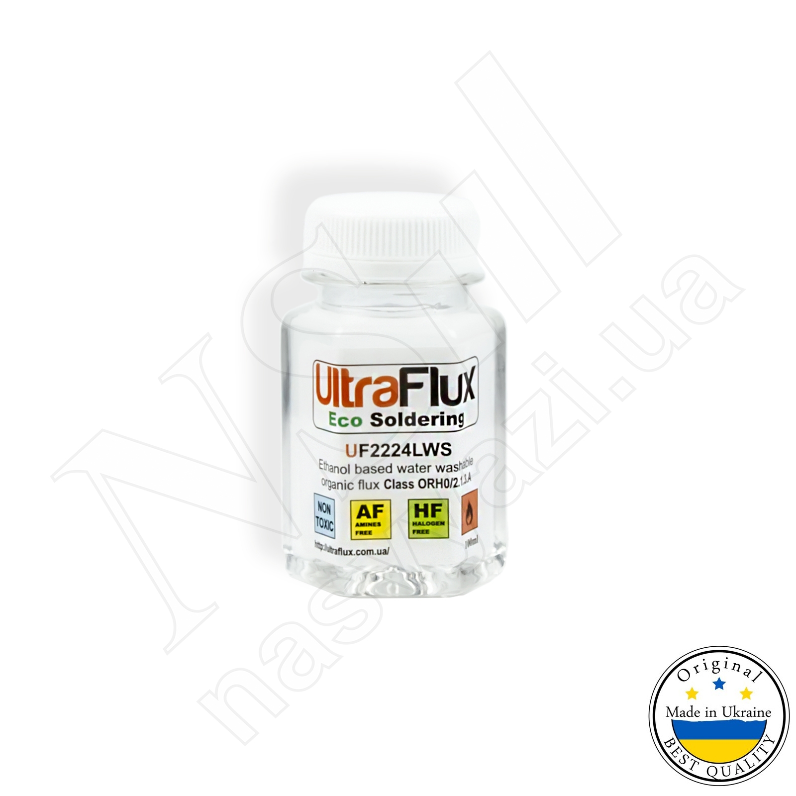 Жидкий флюс UF2224LWS высокой активности, на этиловом спирте, органический водосмывающийся (100 мл)