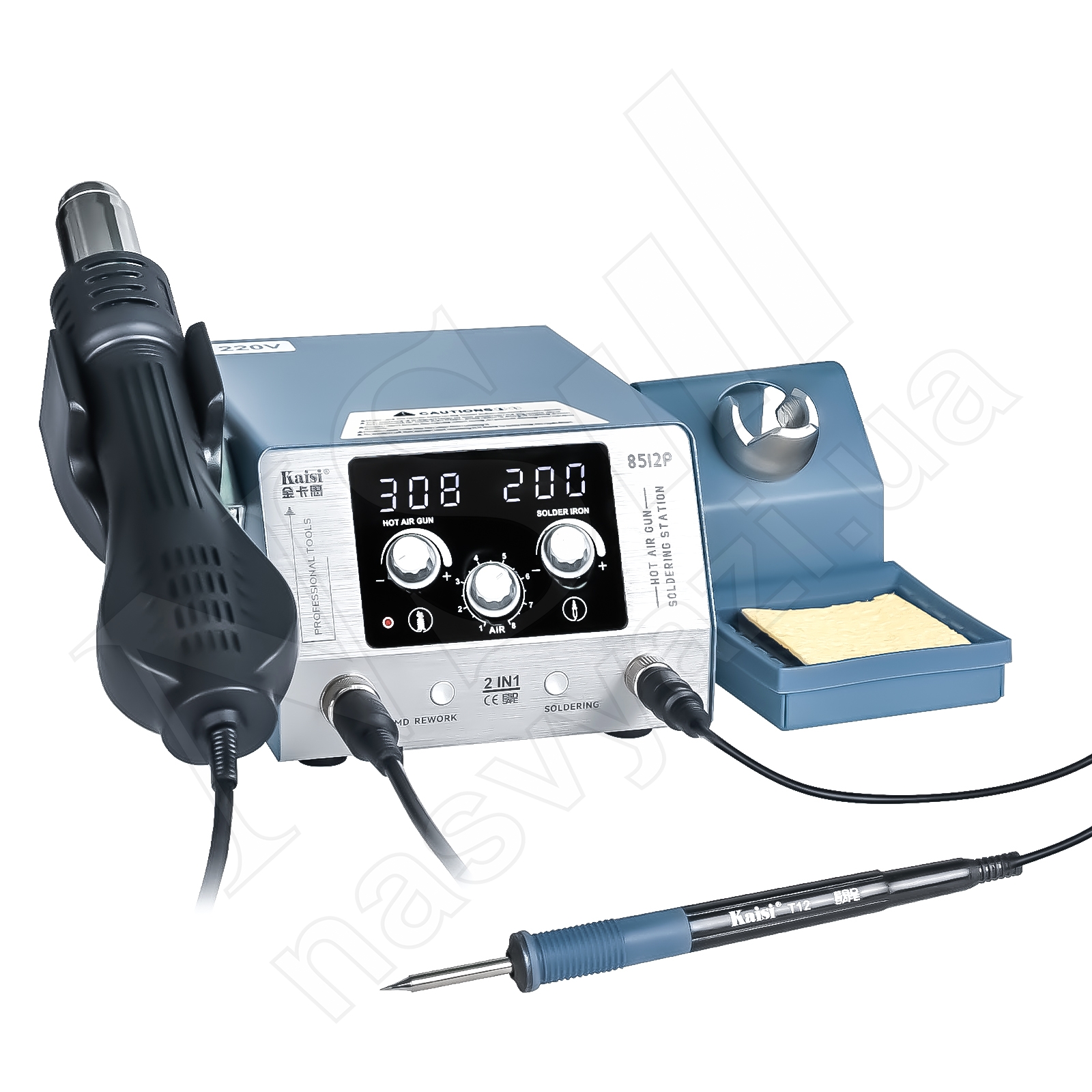 Паяльная станция KAISI 8512P (700W) турбинная (фен 100-500°С и ручка паяльника T12, 100-480°С)