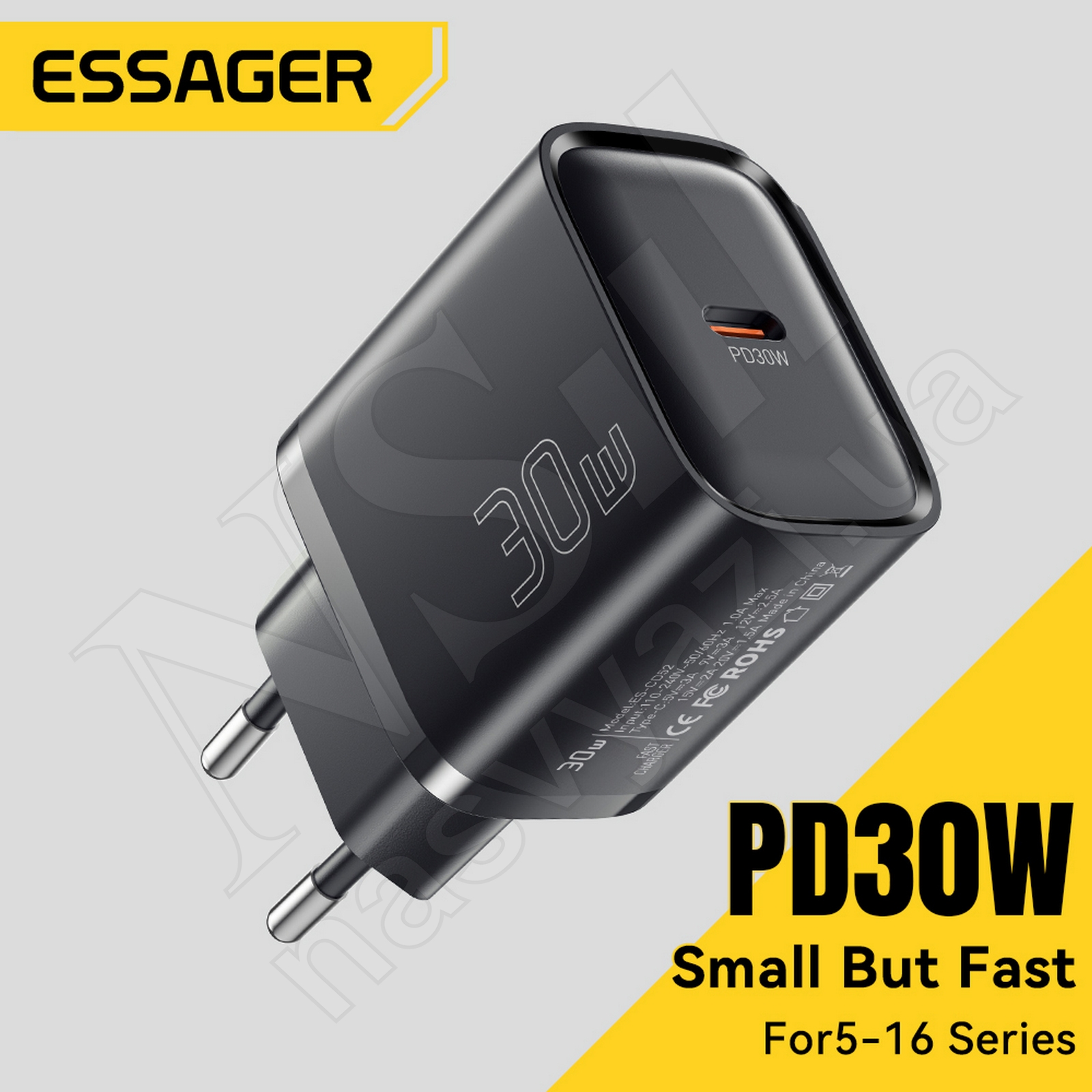 Зарядное устройство Essager ES-CD52 ECT30W-SCB01-P 30W PD 1 Ports Type-C чёрное