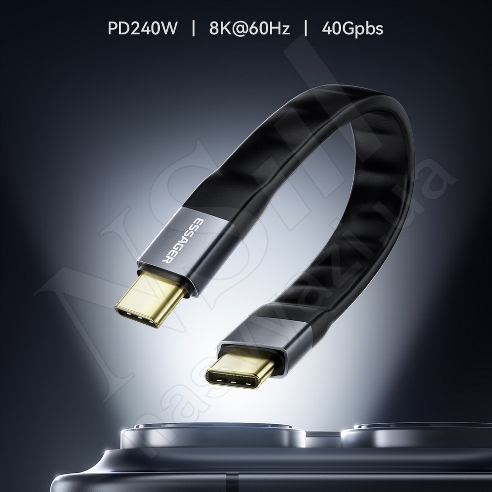 Кабель Type-C-Type-C Essager EXCTT4-YS01-P 40 Gbps для синхронизации данных 240Вт, USB 4.0 8К 12.5см