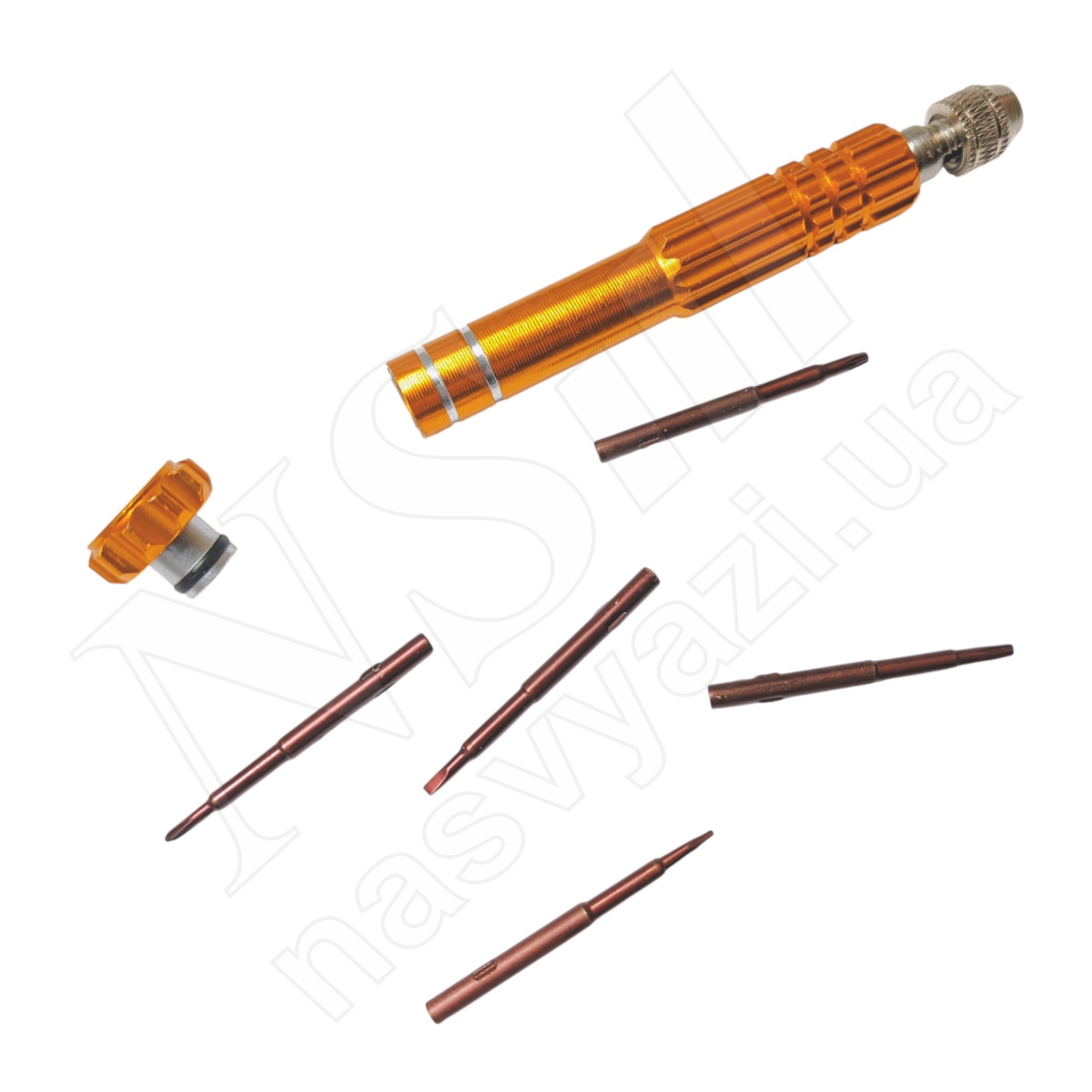 Набор отверток Aideepen 5 в 1 (ручка + 5 насадок: T5, T6, +1.5, *0.8, -2.0) золотой